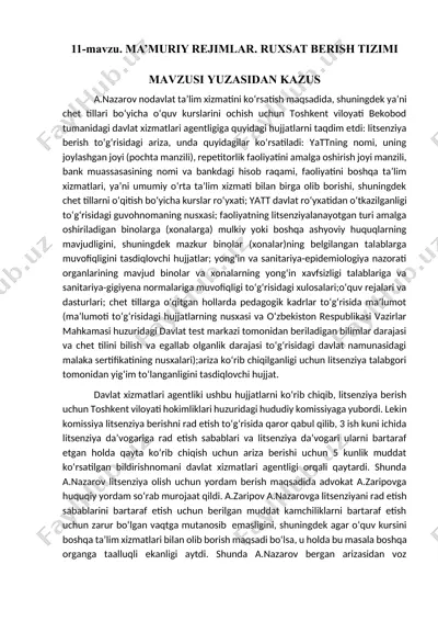 ma’muriy rejimlar. ruxsat berish tizimi — DOCX
