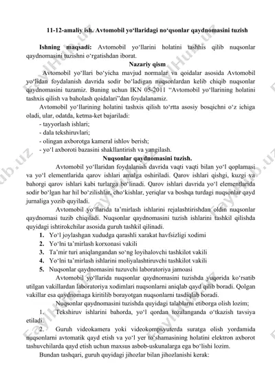 avtomobil yo‘llaridagi no‘qsonlar qaydnomasini tuzish — DOCX