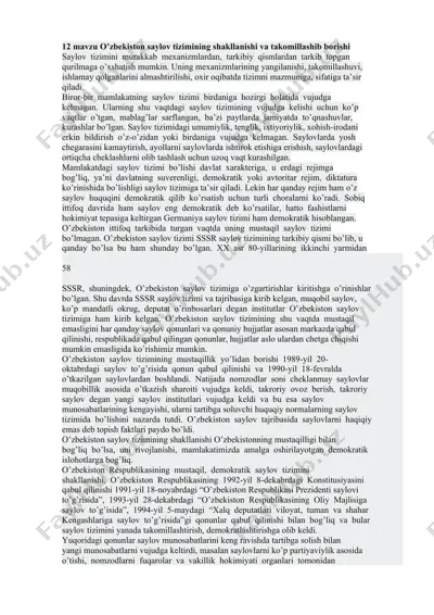o’zbekiston saylov tizimining shakllanishi va takomillashib borishi — DOCX