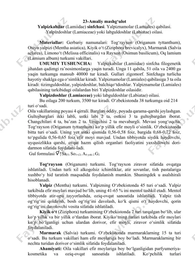 yalpizkabilar (lamiidae) sinfchasi — DOCX