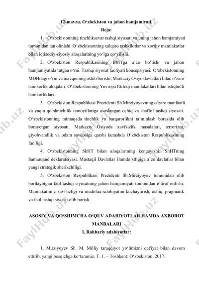 o‘zbekiston va jahon hamjamiyati — DOCX
