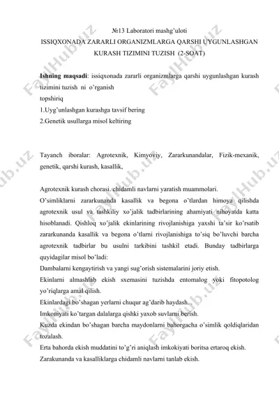 issiqxonada zararli organizmlarga qarshi uygunlashgan kurash tizimi — DOCX