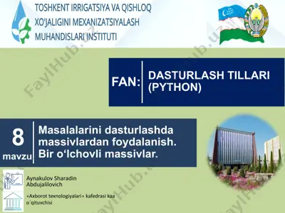 massivlar va ulardan foydalanish — PPTX
