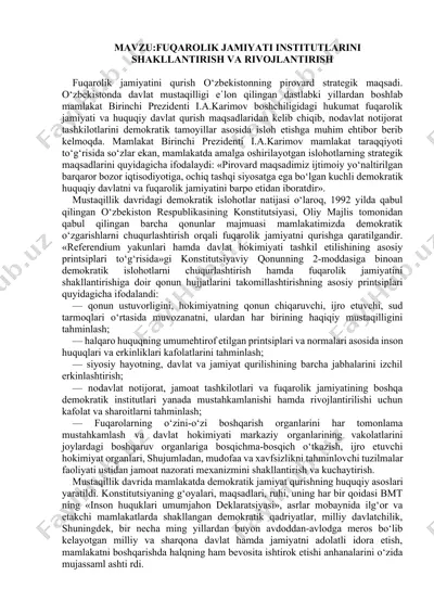 fuqarolik jamiyati institutlarini shakllantirish va rivojlantirish — DOCX