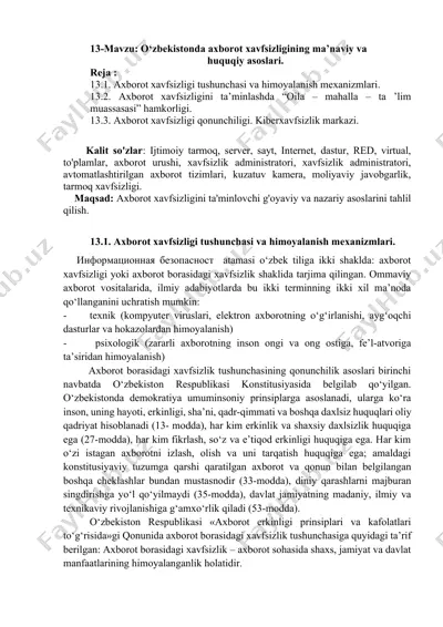 o‘zbekistonda axborot xavfsizligining ma’naviy va huquqiy asoslari — DOCX