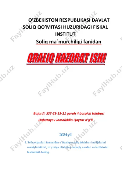 soliq tekshiruvi va uning asoslari — PDF