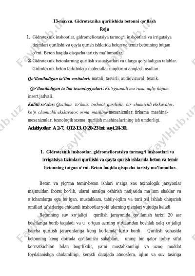 gidrotexnika qurilishida betonni qo‘llash — PDF