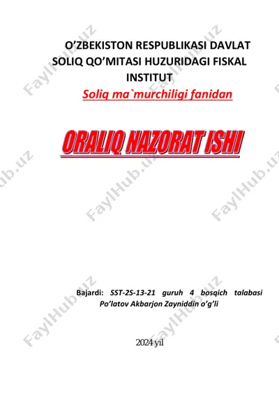 soliq tekshiruvi va rasmiylashtirishning huquqiy asoslari — PDF