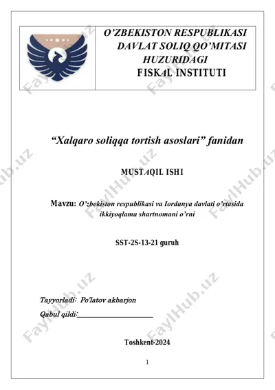 o’zbekiston respublikasi va iordanya davlati o’rtasida ikkiyoqlama shartnomani o’rni — PDF