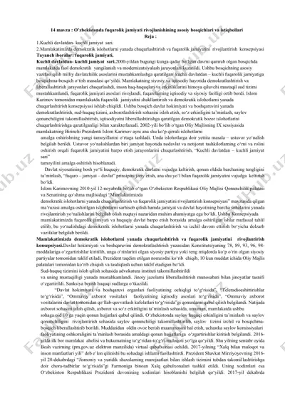 o’zbekistonda fuqarolik jamiyati rivojlanishining asosiy bosqichlari va istiqbollari — DOCX