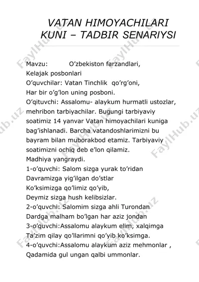 vatan himoyachilari kuni – tadbir senariysi — DOCX
