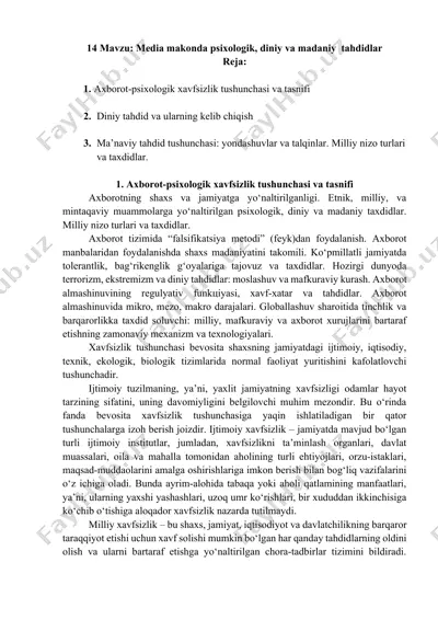 media makonda psixologik, diniy va madaniy tahdidlar — DOCX
