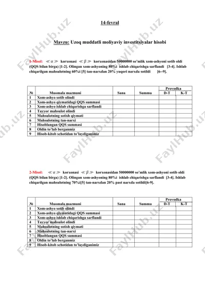 uzoq muddatli moliyaviy investitsiyalar hisobi — DOCX