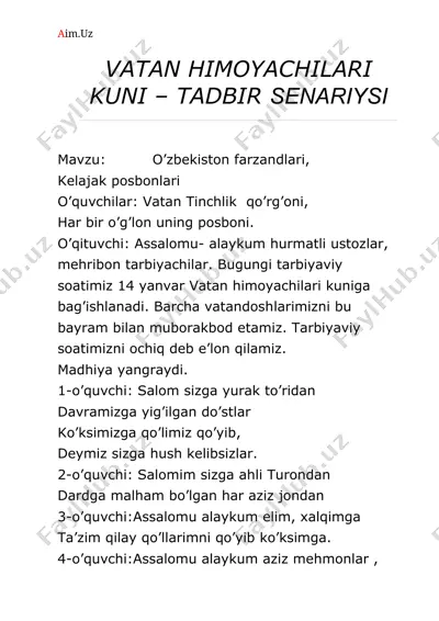 vatan himoyachilari kuni – tadbir senariysi — DOCX