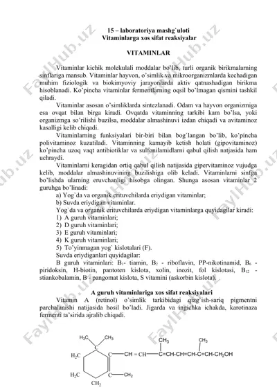 laboratoriya mashg'uloti - vitaminlarga xos sifat reaksiyalar — DOCX