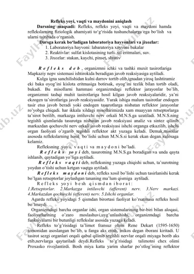 refleks yoyi, vaqti va maydonini aniqlash — DOCX