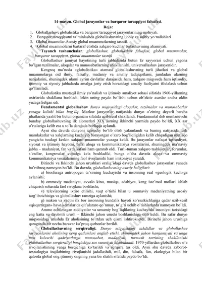 global jarayonlar va barqaror taraqqiyot falsafasi — DOCX
