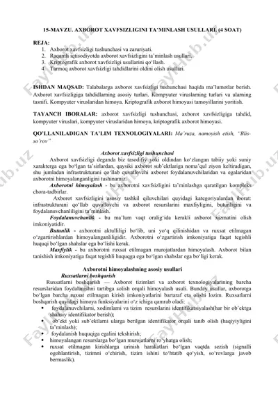 axborot xavfsizligi tushunchasi va zaruriyati — DOCX
