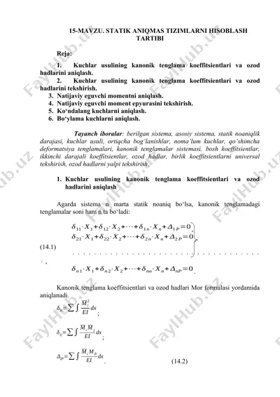 statik aniqmas tizimlarni hisoblash tartibi — DOCX