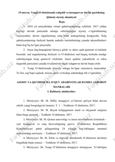 yangi o‘zbekistonda xalqchil va insonparvar davlat qurishning ijtimoiy-siyosiy ahamiyati — DOCX