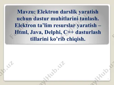 elektron darslik yaratish uchun dastur muhitlarini tanlash — PPTX