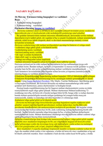 farmasevtning huquqlari va vazifalari — DOCX