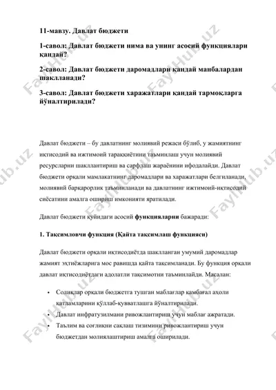 davlat byujetining asosiy funksiyalari — DOCX