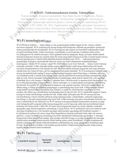 wi-fi texnologiyasi — DOCX