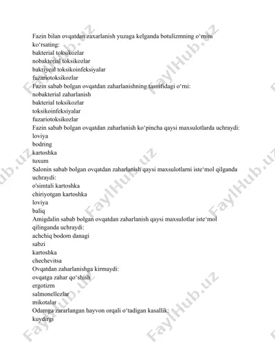 ovqatdan zaxarlanish va uni oldini olishning zaharlanish turini topish — DOCX