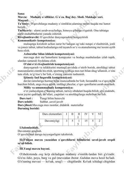 madaniy o`silliklar. g`o`za. bug`doy. sholi. makkajo`xori. — DOCX