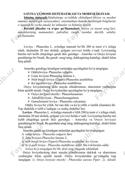 loviya va mosh sistematikasi va morfologiyasi — DOCX