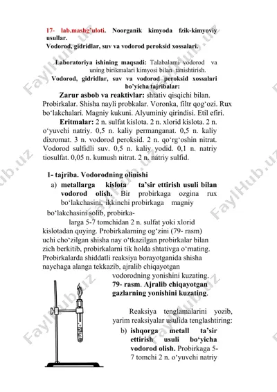 noorganik kimyoda vodorod, gidridlar, suv va vodorod peroksid xossalari — DOCX