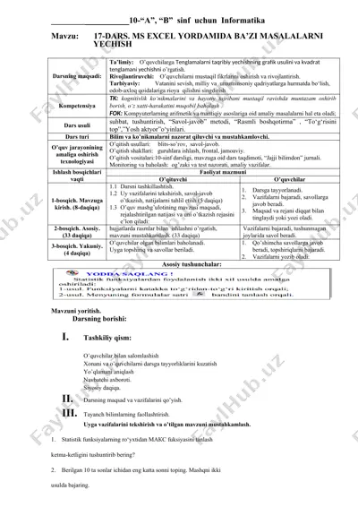 ms excel yordamida ba’zi masalalarni yechish — DOCX
