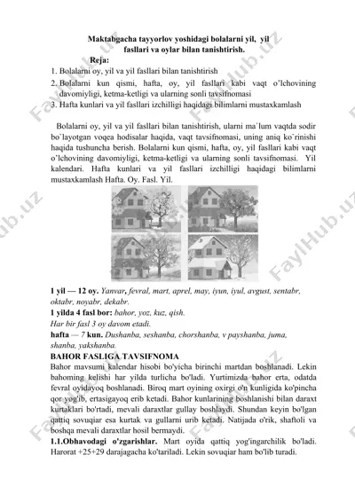 maktabgacha tayyorlov yoshidagi bolalarni yil, yil fasllari va oylar bilan tanishtirish — DOCX