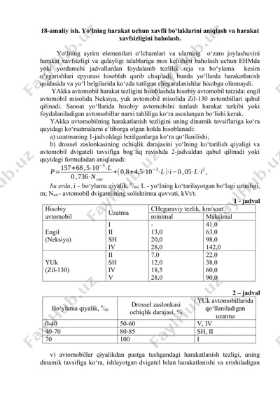 yo‘lning harakat uchun xavfli bo‘laklarini aniqlash va harakat xavfsizligini baholash — DOCX