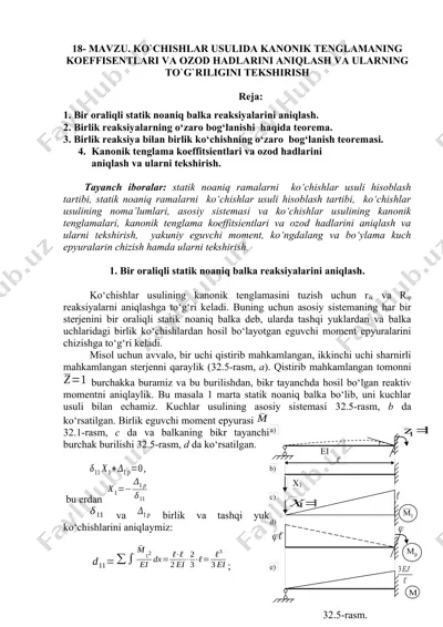 ko‘chishlar usulida kanonik tenglamaning koeffisentlari va ozod hadlarini aniqlash va ularning to‘g‘riligini tekshirish — DOCX
