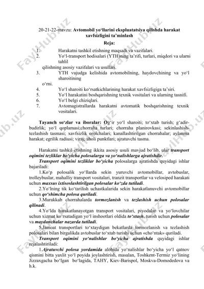 avtomobil yo‘llarini ekspluatatsiya qilishda harakat xavfsizligini ta’minlash — DOCX