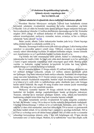 xizmat sohalarini rivojlantirish chora-tadbirlari muhokama — DOCX