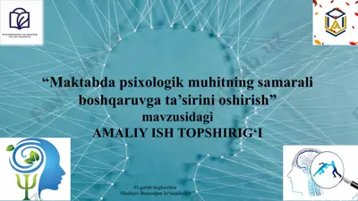 "maktabda psixologik muhitning samarali boshqaruvga ta’sirini oshirish" — PPTX