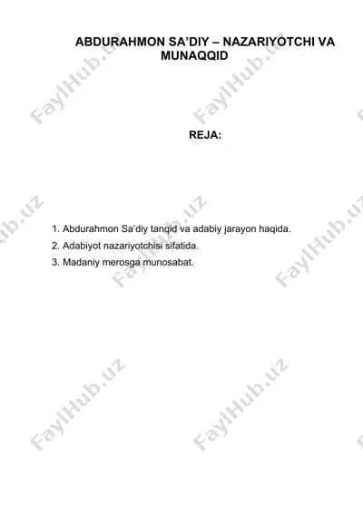 abdurahmon sa'diy - nazariyotchi va munaqqid — DOC
