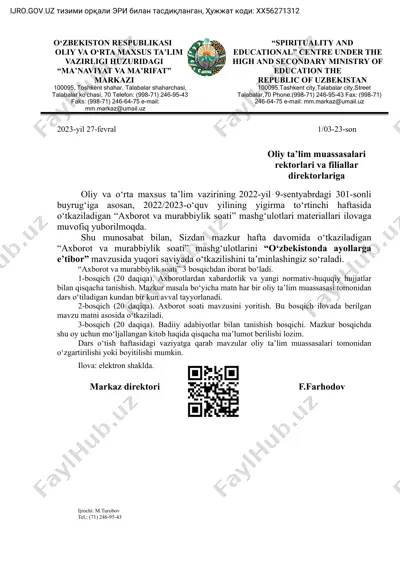 "axborot va murabbiylik soati" — PDF