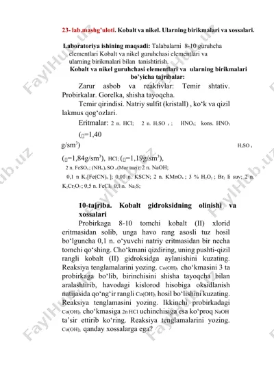 kobalt va nikel elementlari ma'lumotlari — DOCX