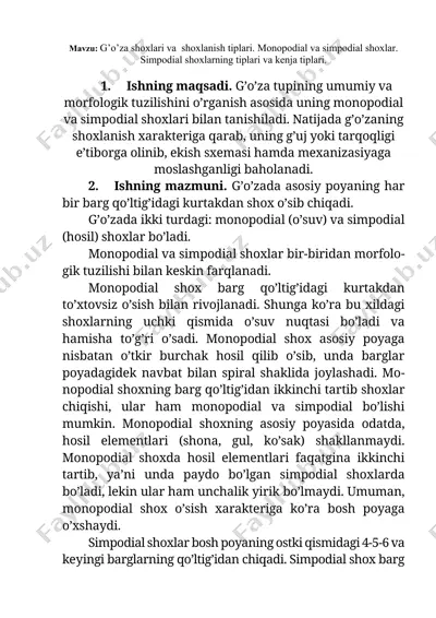 g’o’za shoxlari va shoxlanish tiplari — DOCX