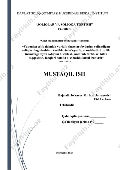 davlat soliq qo‘mitasi huzuridagi fiskal instituti “soliqlar va soliqqa tortish” fakulteti — DOCX