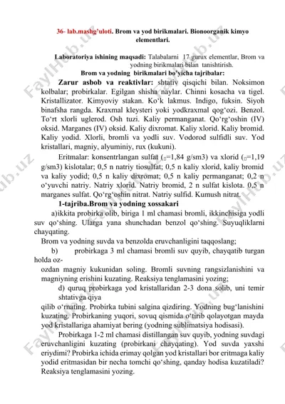 laboratoriya mashg'uloti: brom va yod birikmalari — DOCX