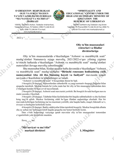 "axborot va murabbiylik soati mashg'ulotlari" — DOCX