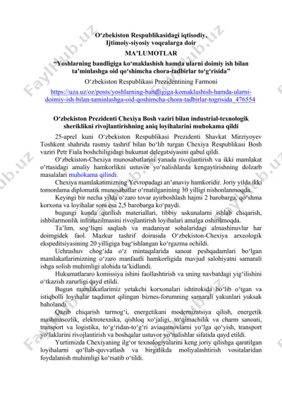 oʻzbekiston-chexiya munosabatlarining rivojlanishi — DOCX