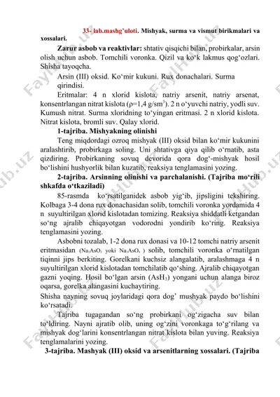 mishyak, surma va vismut birikmalari va xossalari — DOCX