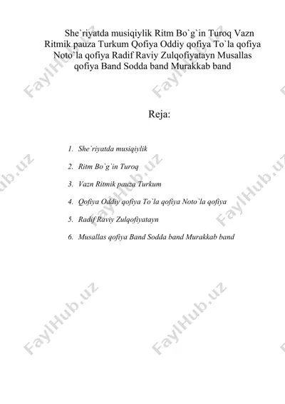 she`riyatda musiqiylik ritm bo`g`in turoq vazn ritmik pauza turkum qofiya — DOC