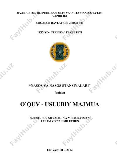 "suv xo`jaligi va mеlioratsiya ta’lim yo’nalishi uchun" — PDF